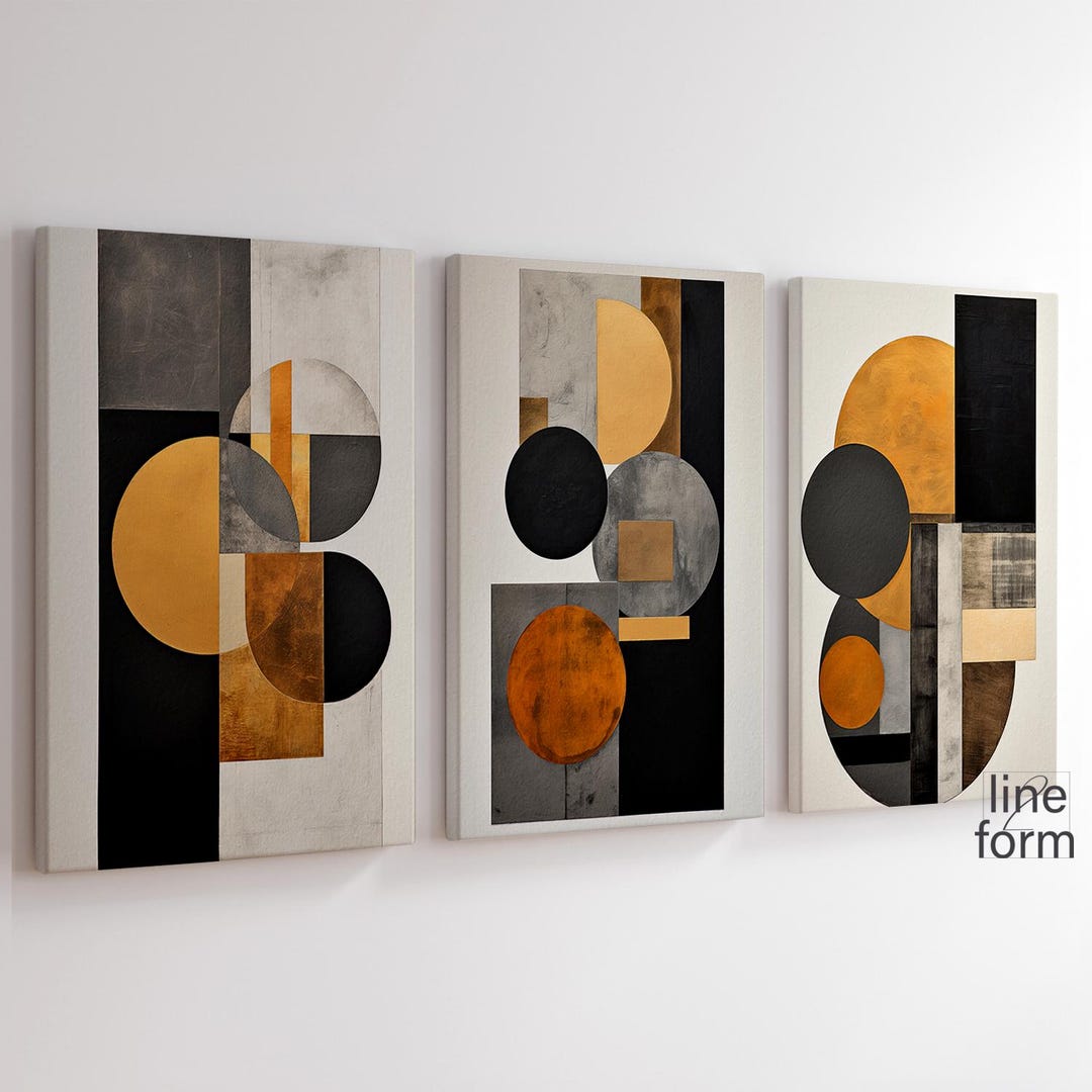 View of Textured Abstract Geometric Art Prints: Nordic Gallery Wall Set ...