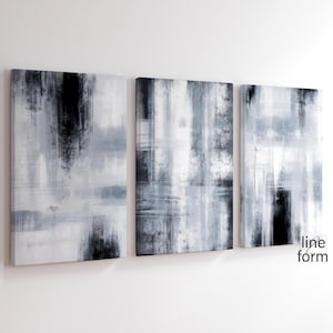 Modern Navy Blue Abstract Gallery Wall Art Set of 3 Nordic Prints Simple Abstract Art Minimalist Brush Strokes Indigo Abstract Wall Art