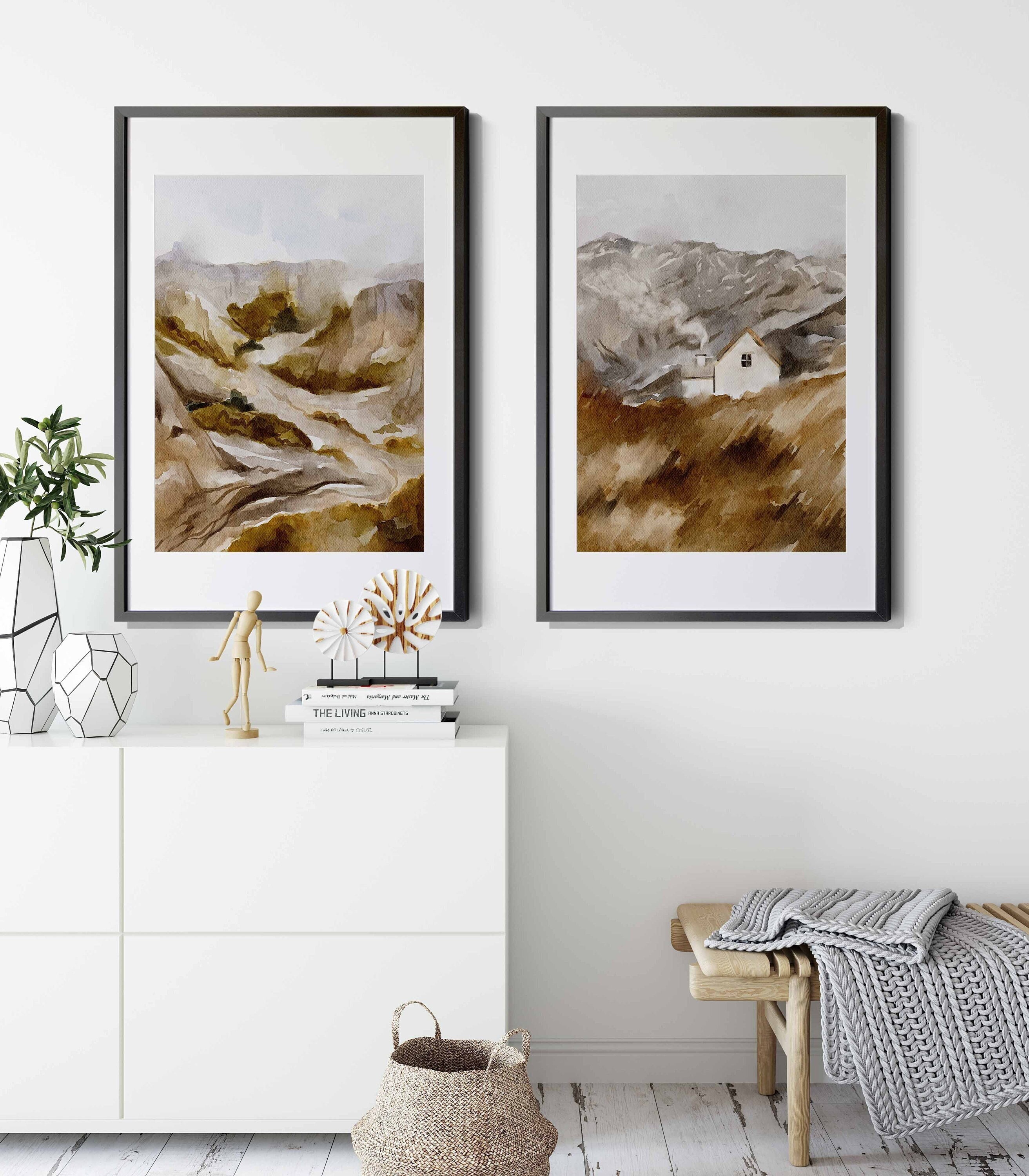Watercolor Nordic Landscape Gallery Wall Art Set of 2 Etsy