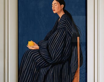 Navy Blue Woman Portrait Painting - Modern Portrait Art