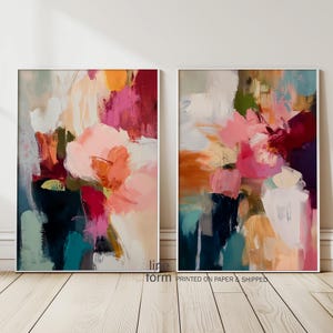 Set di stampe artistiche astratte colorate da 2 pezzi Stampe astratte luminose moderne Arte astratta moderna Arte murale colorata Pittura moderna colorata