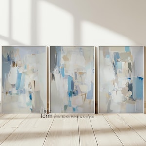 Light Blue Abstract Set of 3 Wall Art Prints, Blue Beige Wall Art, Modern Abstract Art, Living Room Art, Abstract, Neutral Abstract Print
