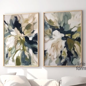 Abstract Wall Art Set of 2 Pieces: Green & Blue Modern Prints