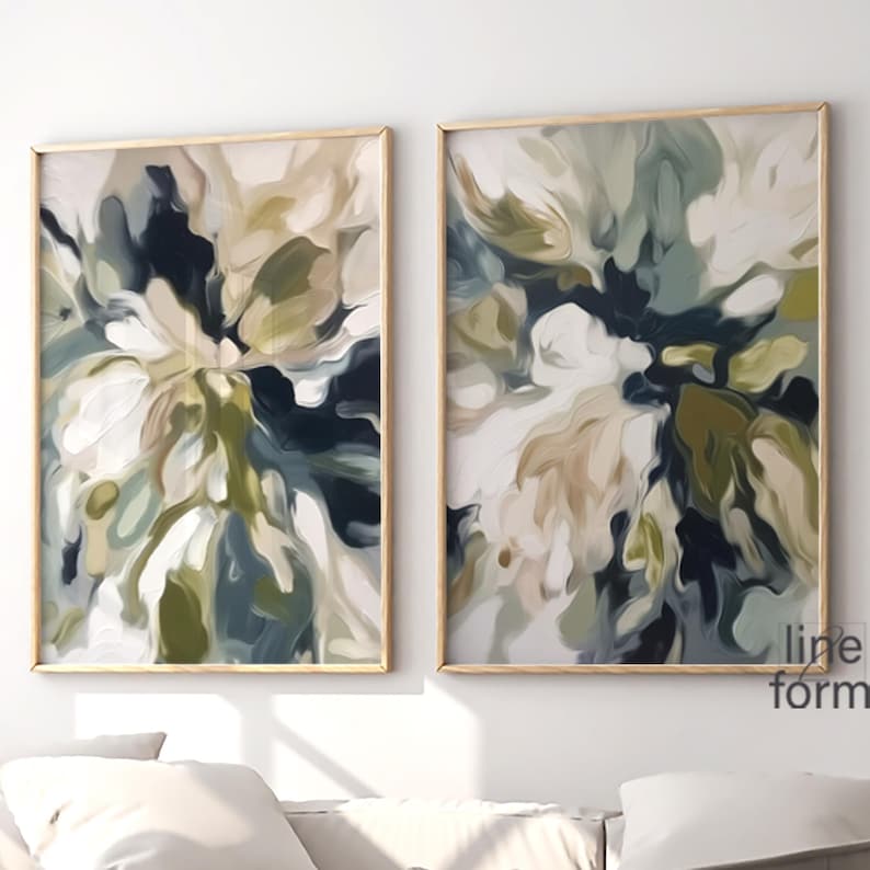 Abstract Wall Art Set of 2 Pieces: Green & Blue Modern Prints - Etsy