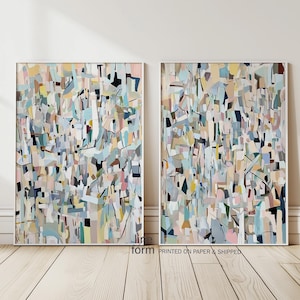 Abstract Pastel Wall Art Print Set of 2: Light Blue Modern Painting