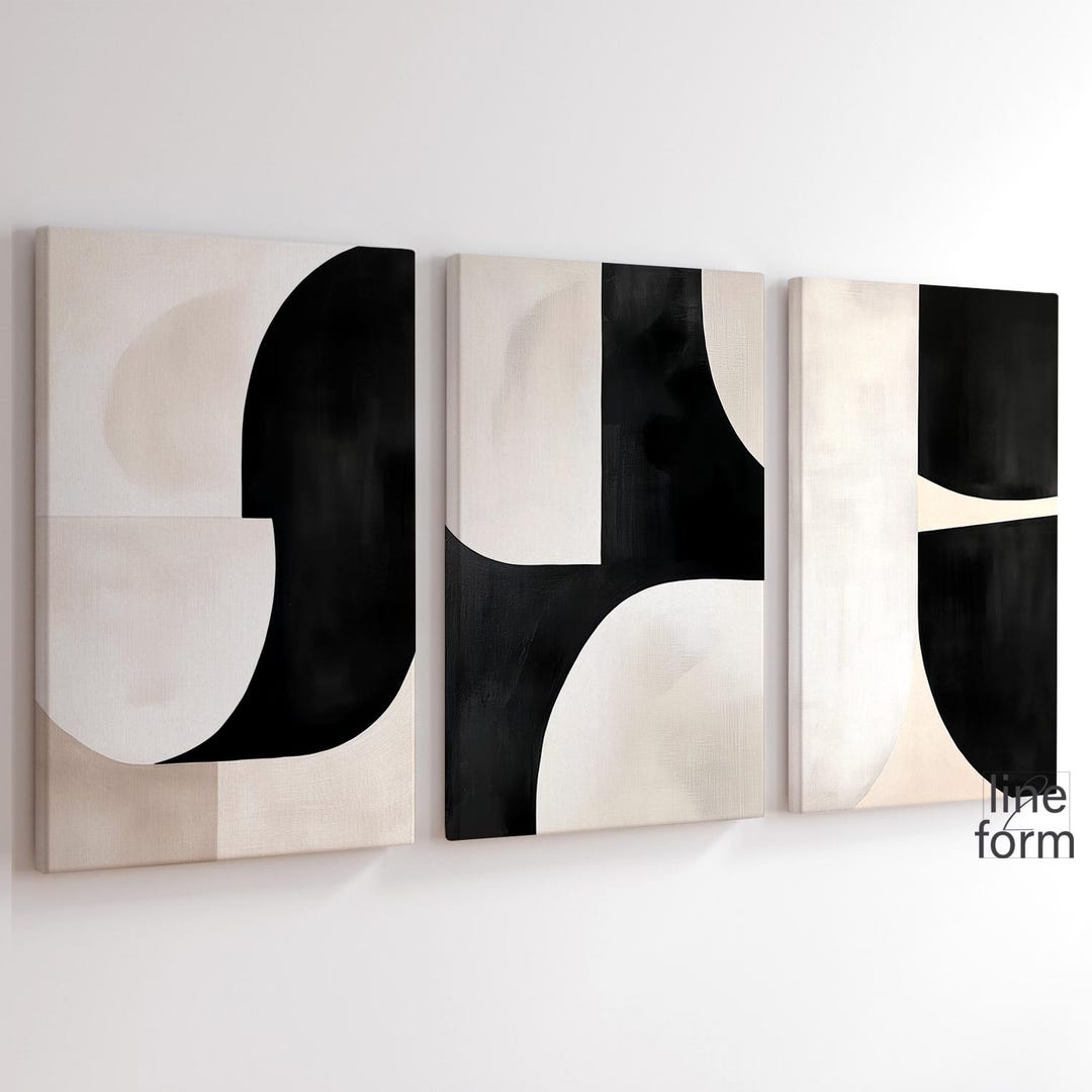 Neutral Abstract Art Prints: Beige & Black Nordic Decor (set of 3 ...