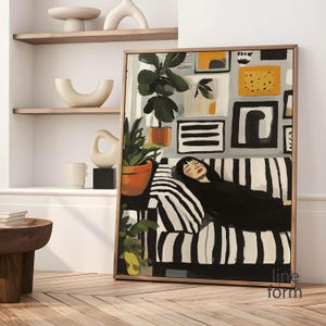 Abstrakte Frau mit Schwarz-Weiß-Streifen Kunstdruck - Eclectic Wanddekoration
