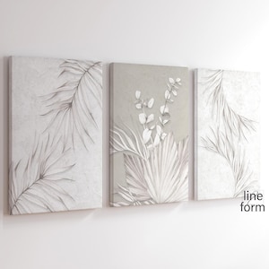 Greige Neutral Botanical Print Set Gallery Wall Art Set of 3 Tropical Leaf Palm Leaf Print Tropical Leaves Print Minimal Botanical Art