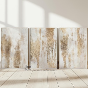 Weißgold Abstraktes Dreiteiliges Set Goldfoliendrucke Neutrale abstrakte Malerei Moderne abstrakte Kunst für ein gemütliches Zuhause Mixed Media Art