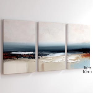 Abstract Landscape Print Set: Navy Blue Beige Wall Art (Digital Download)