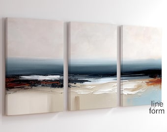 Abstract Landscape Print Set: Navy Blue Beige Wall Art (Digital Download)