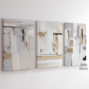 Beige Graue Abstrakte Galerie Wandkunst 3er Set Einfache neutrale nordische Drucke einfache abstrakte Kunst moderne minimalistische abstrakte Kunst moderne Kunst