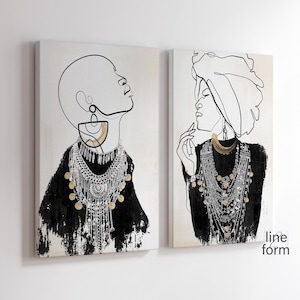 African American Art Modern Line Drawing Set of 2 Prints Hands Line Drawing One Line Drawing Abstract Sketch Female Line Art Black Woman Art