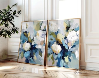 Juego de 2 láminas florales azul marino con estampados botánicos abstractos.