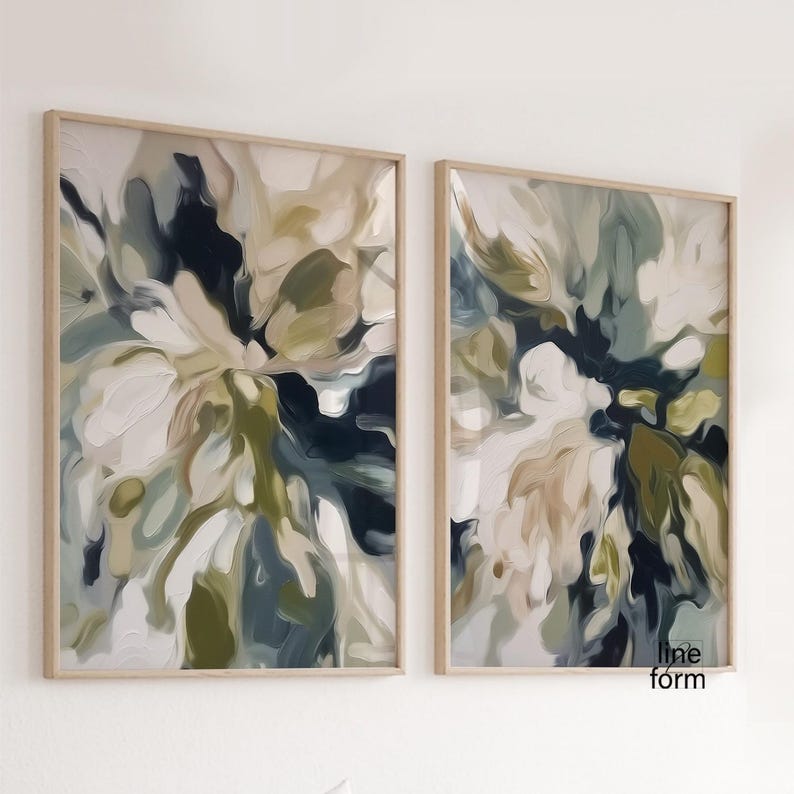 Abstract Wall Art Set of 2 Pieces: Green & Blue Modern Prints - Etsy