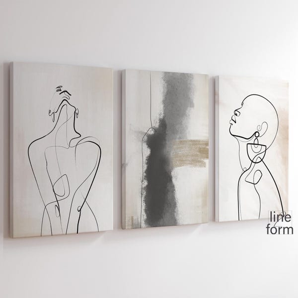 Schwarze Frau Silhouetten Art Prints: Moderne Abstrakte 3er-Set (Digitaler Download)