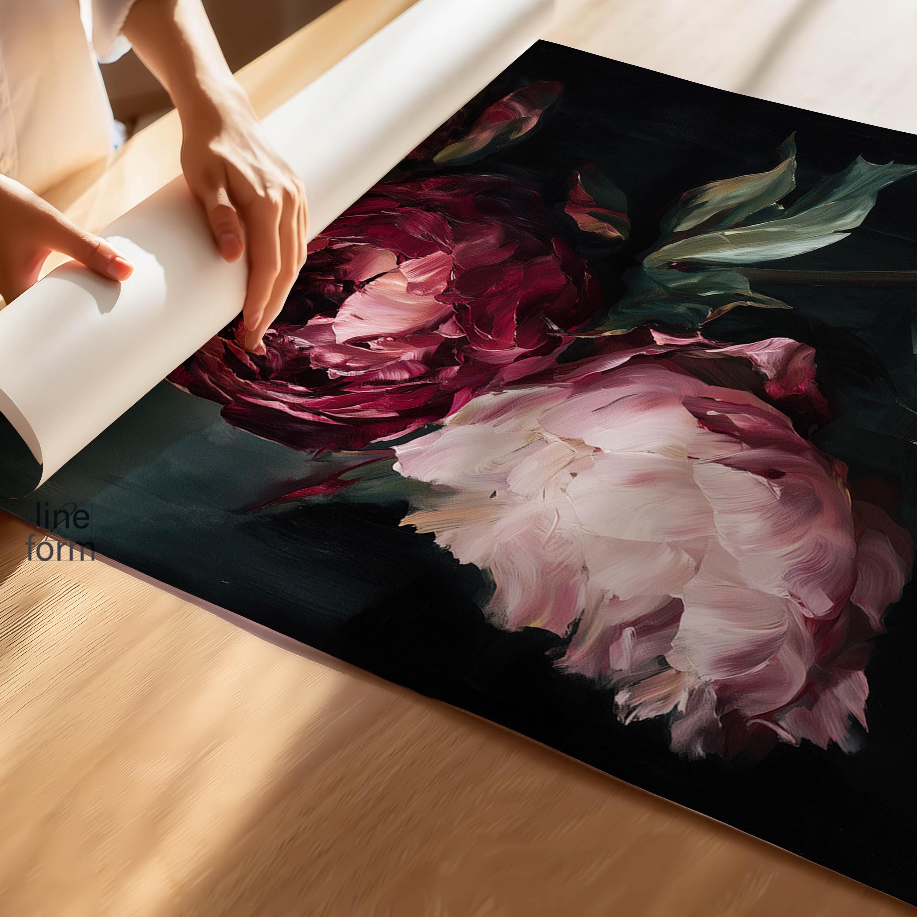 Dark Moody Peony Art Print Set: Abstract Floral Wall Decor - Etsy