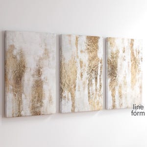 White Gold Abstract Wall Art Set of 3 Prints Neutral Nordic Prints Gold Foil Prints Modern Abstract Art Mixed Media Art Neutral Abstract Art