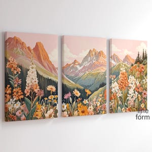 Mountain Meadow Art Print Set of 3: Abstract Floral Scenery (Digital Download)