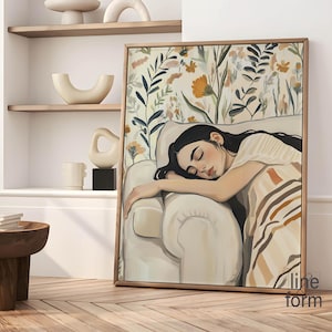 Sleeping Woman Print, Cozy Abstract Female Art, Calm and Relaxing Home Decor, Abstract People Art, Female Abstract Floral Art