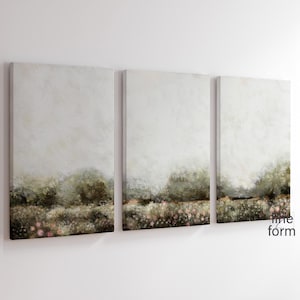 Flower Field Landscape Set of 3 Prints | Abstract Nature Landscape | Meadow Wildflower Landscape | Country Farmhouse Landscape Oil Painting