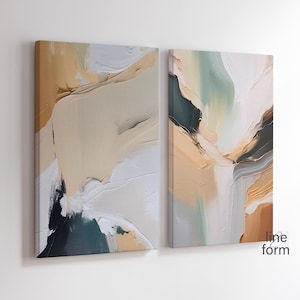 Beige Green Modern Abstract Set of 2 Prints, Neutral Art Print Set, 2 Abstract Prints, Printable Abstract, Modern Abstract Art