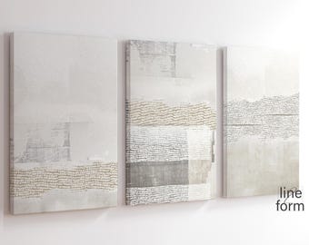 Beige Abstract Wall Art Set of 3: Nordic Mixed Media Prints (Digital Download)