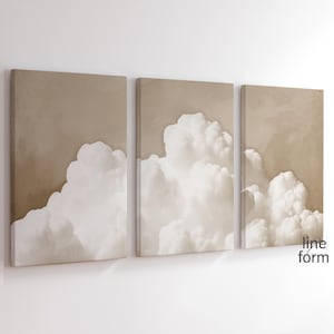 Neutral Cloud Wall Art Set of 3 Prints, Above Bed Print, Dreamy Clouds Prints, Moody Cloud Print Abstract Art, Cloud Painting Sky Wall Art