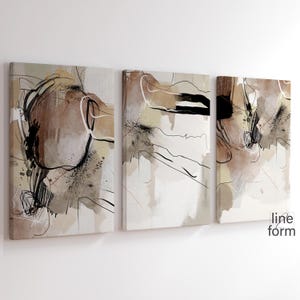 Modern Neutral Brown Abstract Gallery Wall Art Set of 3 Abstract Nordic Wall Art Simple Modern Art Brush Strokes Modern Line Drawing