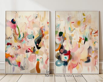 Abstract Oil Painting Prints: Set of 2, Colorful Modern Wall Art