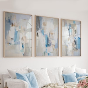 Lichtblauwe abstracte kunstprints: moderne, neutrale set van 3