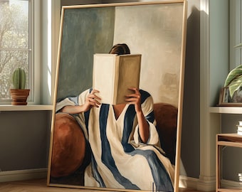 Reading Woman Art Print: Abstract Book Lover, Eclectic Home Decor