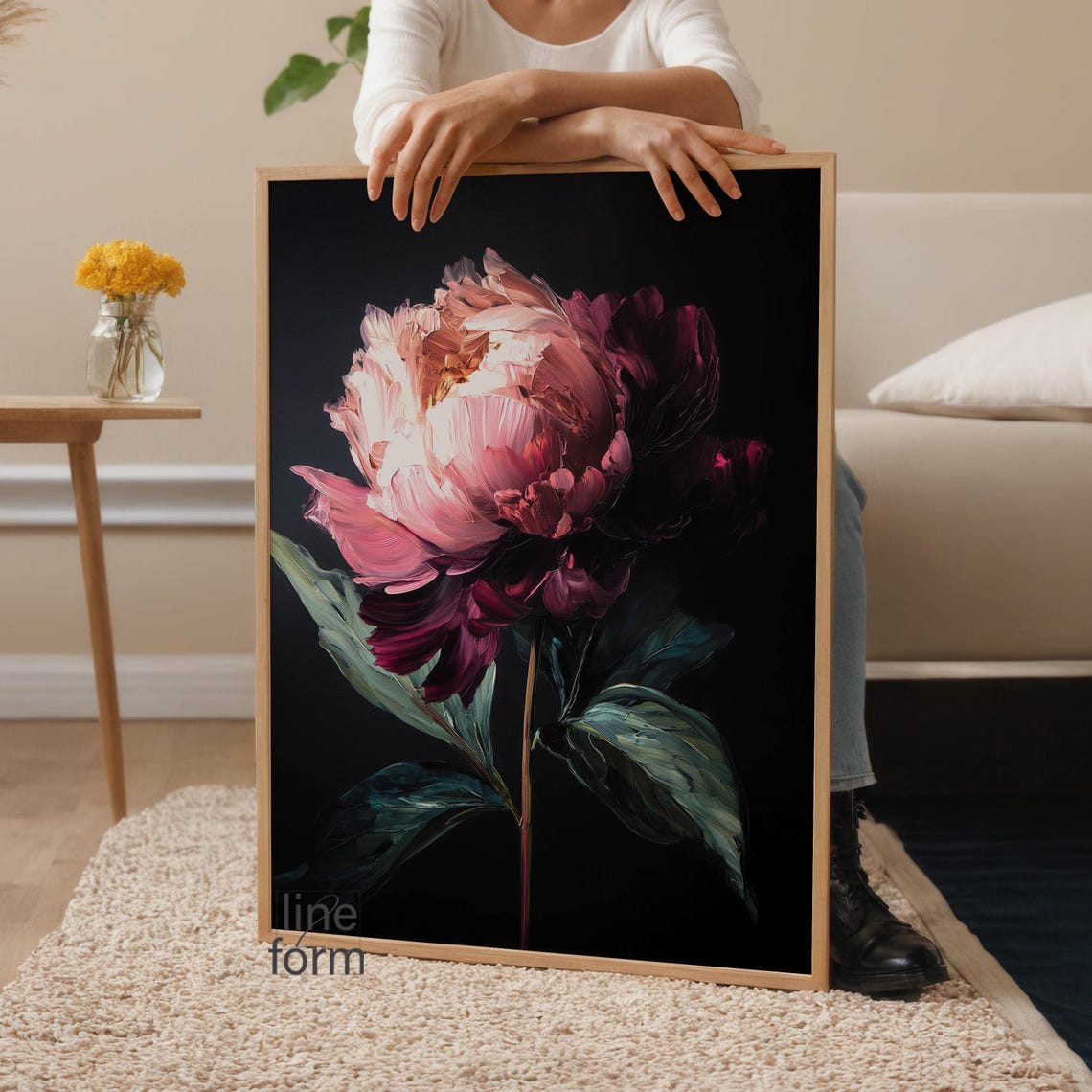 Dark Moody Peony Art Print Set: Abstract Floral Wall Decor - Etsy
