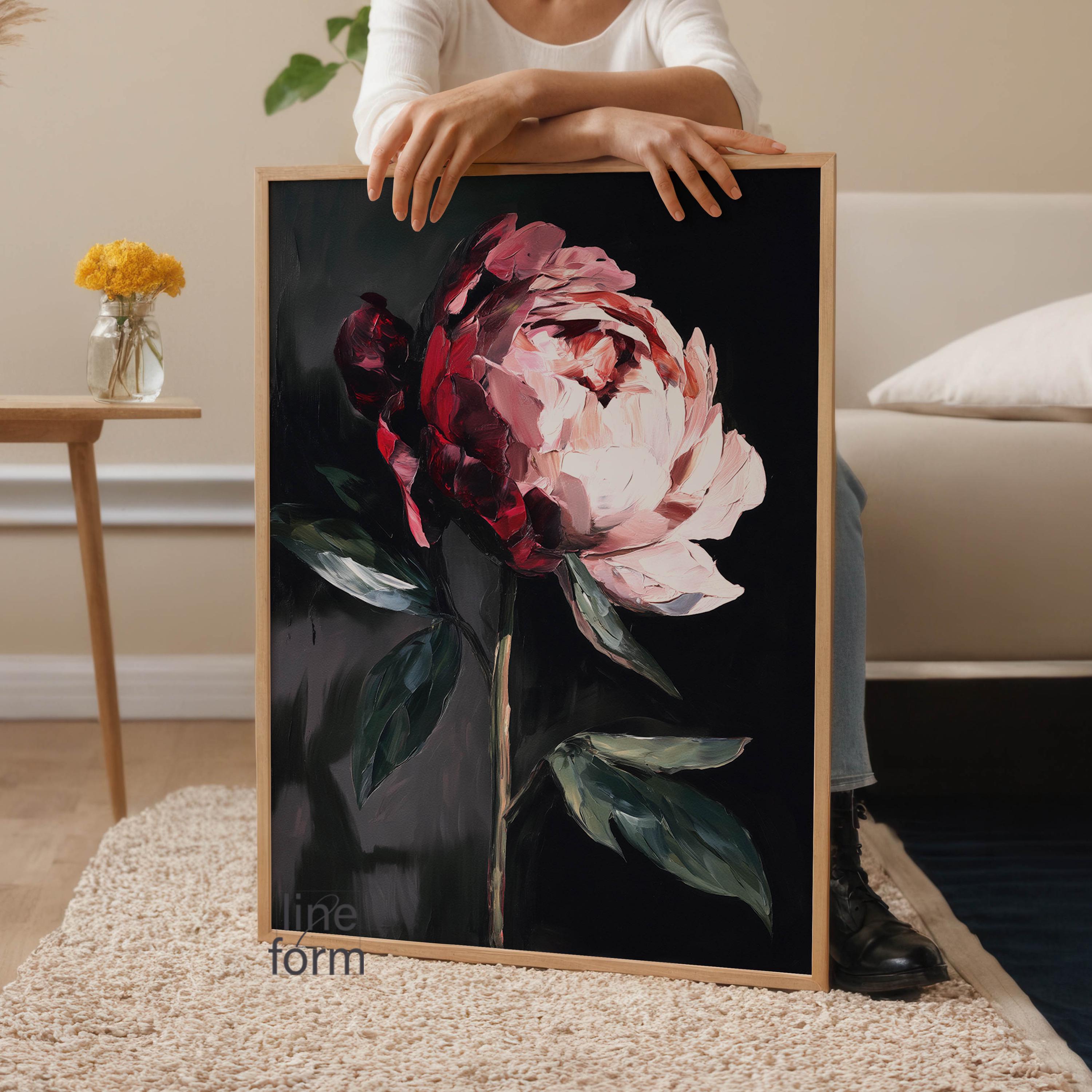 Dark Moody Peony Art Print Set: Abstract Floral Wall Decor - Etsy