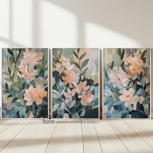 Set di 3 stampe artistiche floreali astratte a olio, colori pastello, arte murale floreale moderna, arte astratta moderna, arte murale colorata, stampa colorata