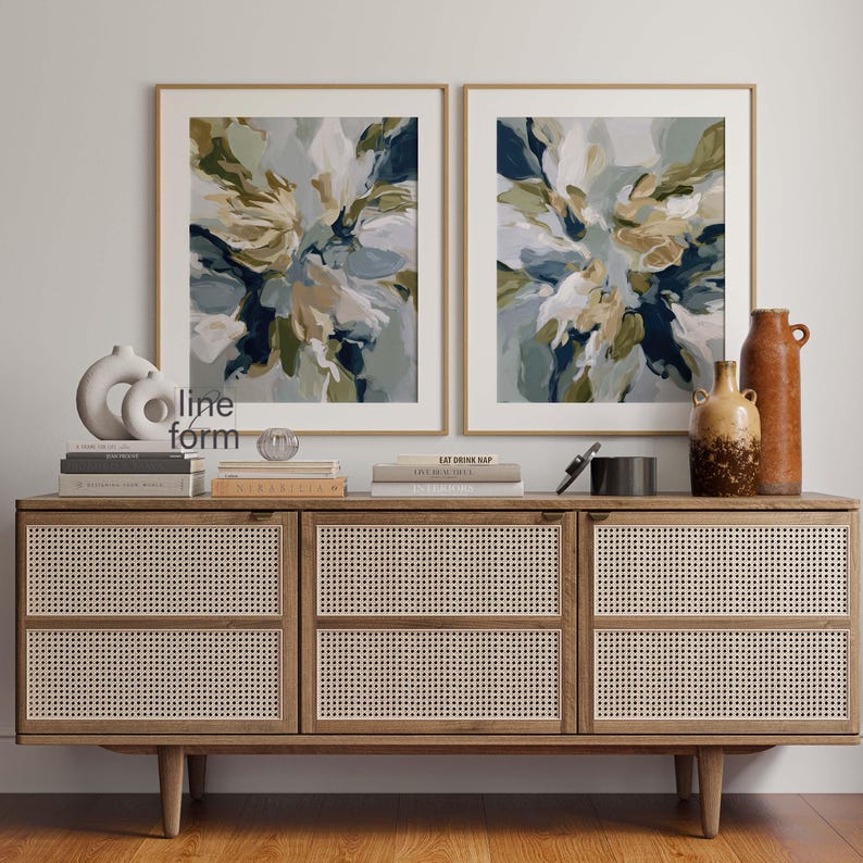 Green Abstract Wall Art Set of 2 Pieces: Modern Earth Tone Prints - Etsy