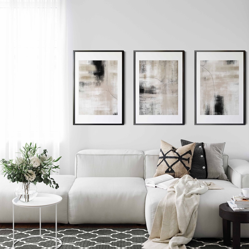 Modern Neutral Abstract Gallery Wall Art Set of 3 Nordic Etsy