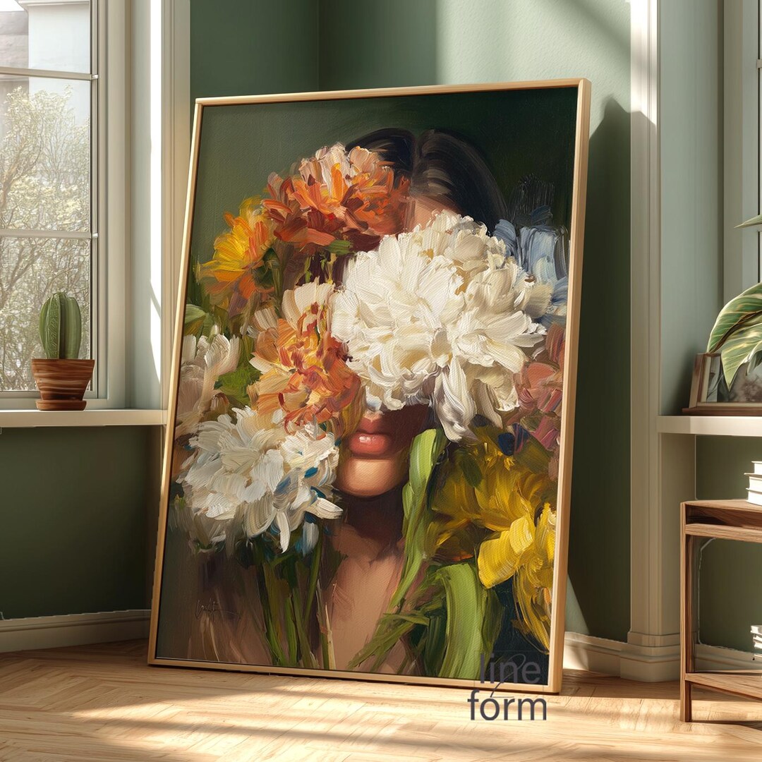 Abstract Face With Flowers Art Print: Modern Female Oil Painting - Etsy