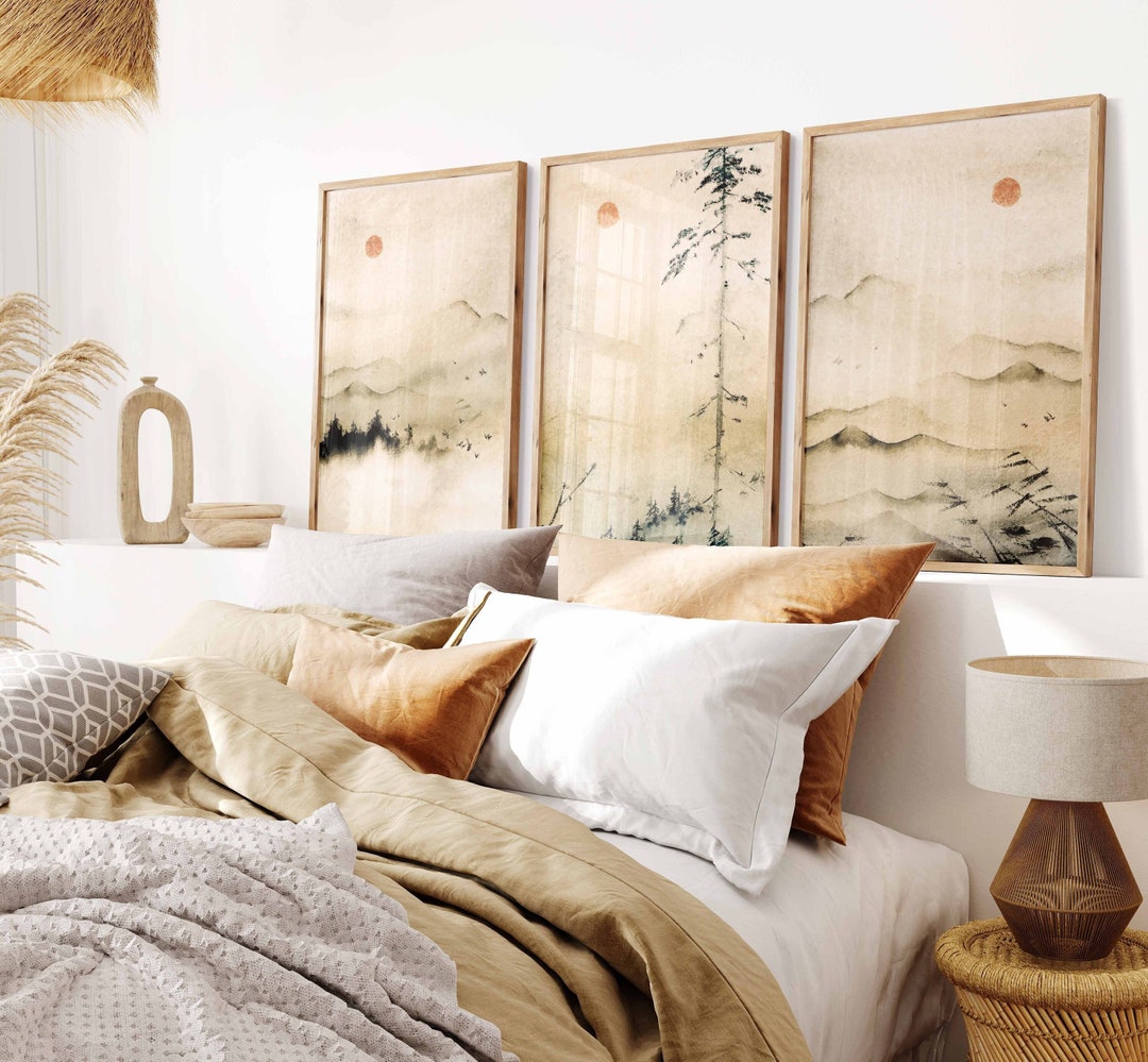 Japanese Neutral Landscape, Abstract Art Print Set, Abstract Landscape