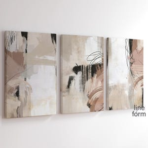 Neutral Modern Abstract Painting Gallery Wall Art Set of 3 Abstract Nordic Wall Art Simple Modern Art Paint Brush Strokes Abstract Beige Art