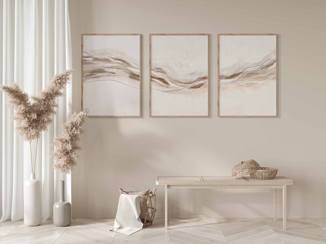 Beige Abstract Gallery Wall Art Set of 3 Simple Neutral Nordic Prints ...