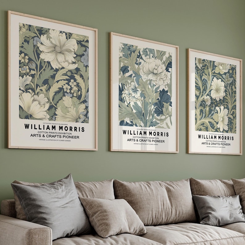William Morris Poster Set: Sage Green Botanical Art Nouveau Prints - Etsy