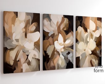 Arte mural abstracto beige y marrón (juego de 3): tonos tierra modernos (descarga digital)