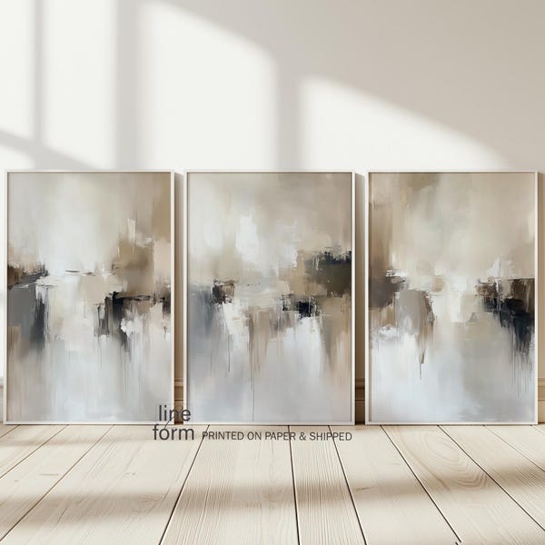 Abstrakte Beige Wand-Kunstdrucke: Modernes neutrales Wohndekor, 3er-Set