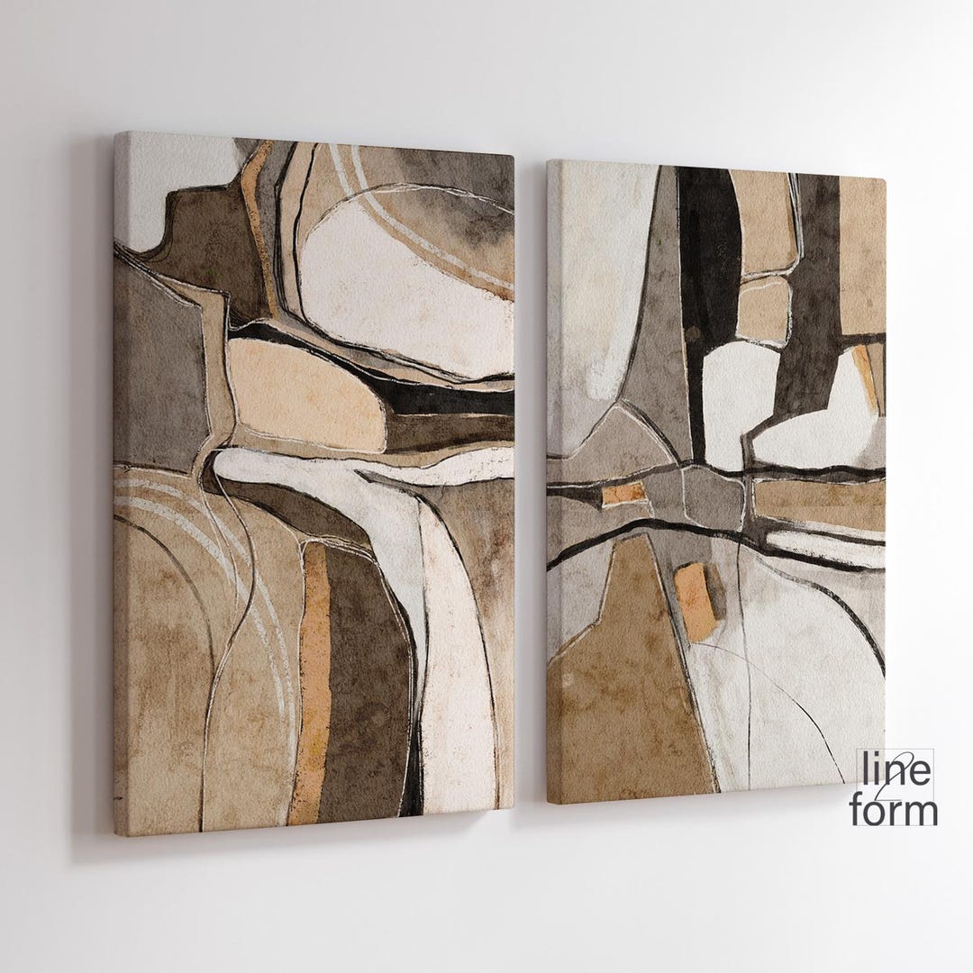 Modern Neutral Abstract Prints Set of 2: Textured Wall Art (digital ...