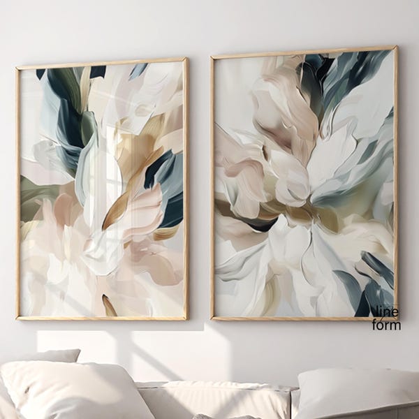 Abstract Wall Art Set of 2: Modern Earth Tone Prints