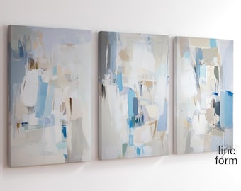 Light Blue Abstract Art Prints: Set of 3, Modern Gallery Wall (Digital Download)