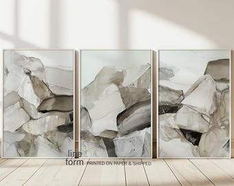 Abstract Forms Art Print Set of 3: Beige Gray Minimalist Decor