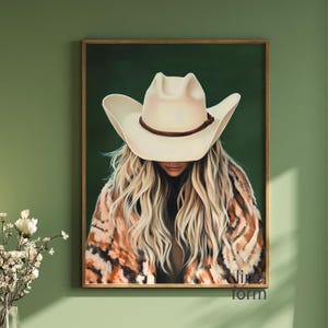 Stampe murali raffiguranti cowgirl, stampe murali del selvaggio West verde smeraldo, stampe astratte con persone, stampe artistiche di cowgirl, arte figurativa, stampe eclettiche con dipinti di persone