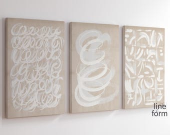 Abstract Brush Strokes Print Set of 3: Beige White Nordic Art (Digital Download)